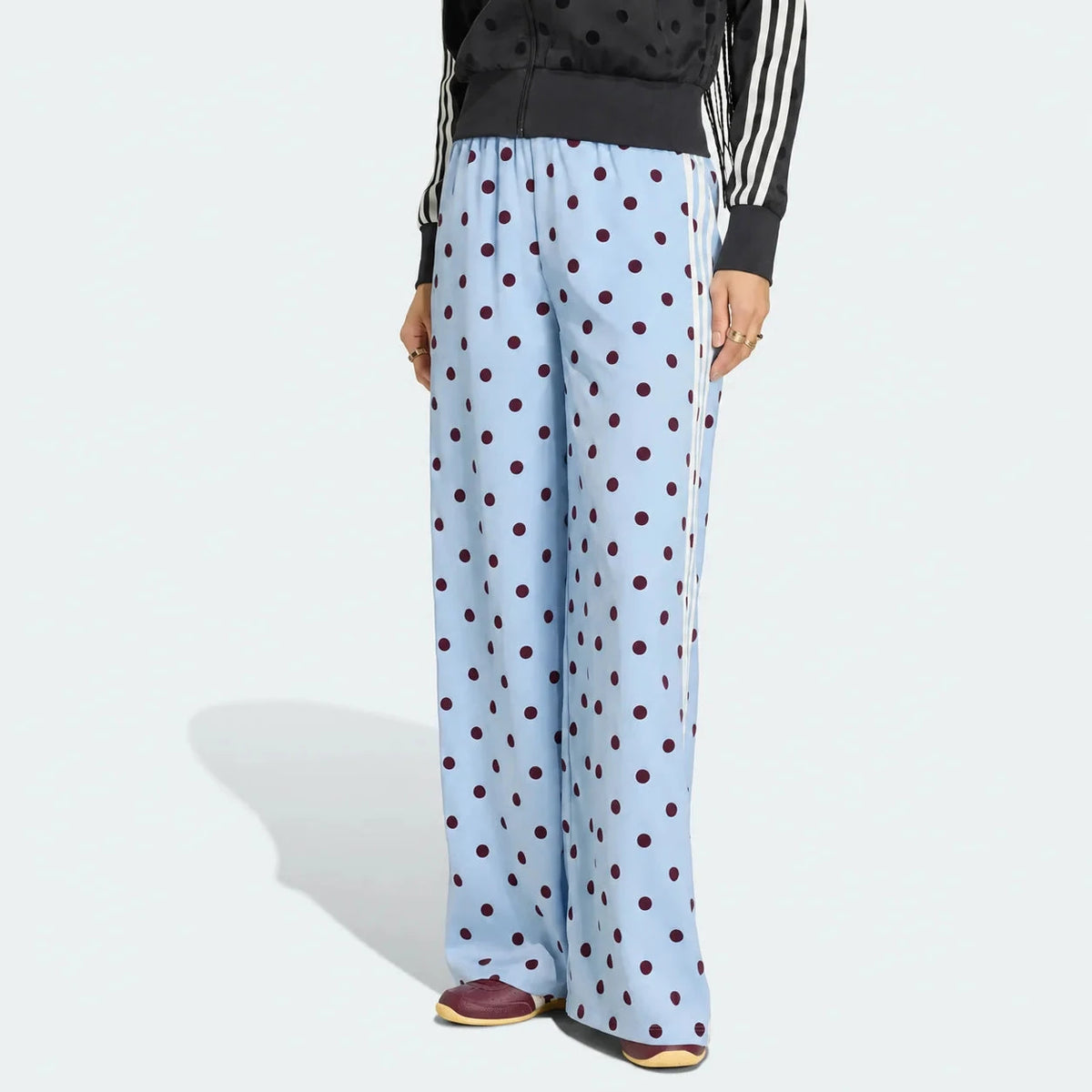Satin Polka Dots Wide Leg Pant Clear Sky