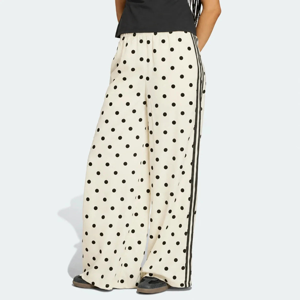 Satin Polka Dots Wide Leg Pant Off White
